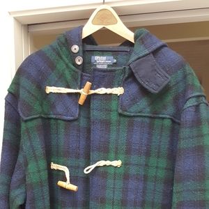 Vintage men's Polo Ralph Lauren wool and nylon toggle coat size L.  Blackwatch
